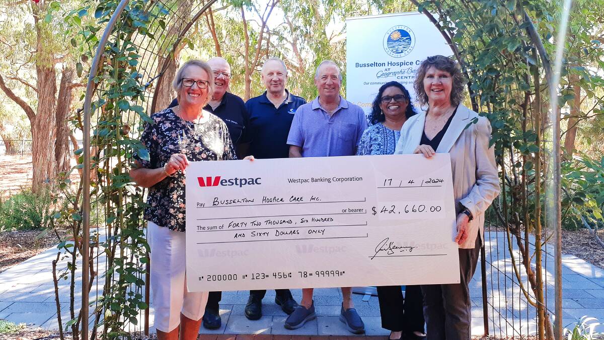 Golf Day organisers Jan Honey, Neil Honey, Glenn Paterson and Mike Kearney, with Josie Vigors and Jenny Monson from Busselton Hospice Care Inc. Picture supplied. 