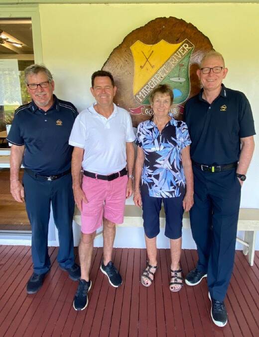 RAC's John Young (left) and Patrick Walker (right) with Margaret River Golf Club winners Merv McKillop and Penny Foy. Photo - Supplied