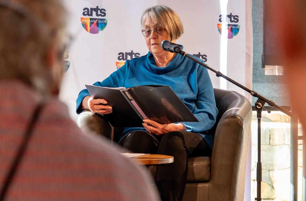 Heather Locke OAM reads from her book, Arts Connecting Margaret River, celebrating 50 years of Arts Margaret River. Picture by Christopher Young. 