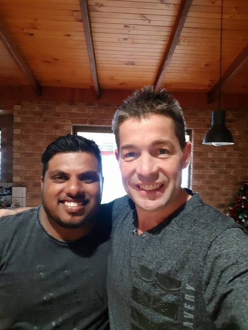 Margaret River Hawks Cricket Club's Michael Earl (right) with Sri Lankan player Rumesh Silva who has played for the Hawks in the past. 