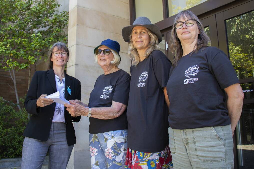 Sending the message: South West Greens MLC Diane Evers (left) with Lyn Serventy, Cate Worsley and Geraldine Clarke from Preserve Gnarabup. Photo: Supplied.