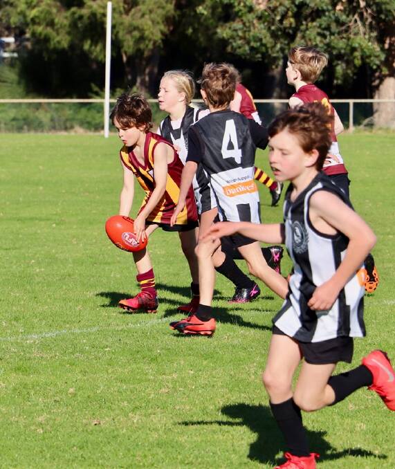 Jackson Motzouris for Bulls Red 9s is a study in concentration as he prepares to kick. Photo: Chloe Motzouris.