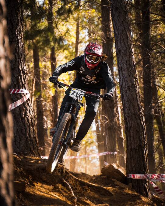 True grit: Margaret River downhill mountain bike rider Gus Kyme had a great run in the finals of the 2020 Mountain Bike Australian National Championships. Photo: NEVJEM