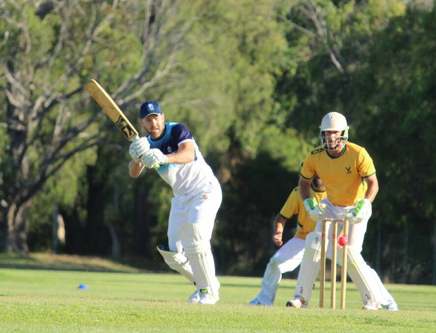 LASHING OUT: Dunsborough A-Grade batsman Matt Jamieson, whose powerful innings of 55 against St Marys ensured his team of a place in this Saturday’s T20 cricket grand final at Barnard Park. Photo: Vanessa Hatton.