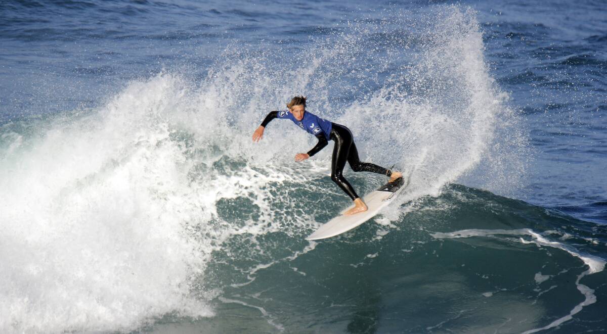 Impressive: Finn Cox from Margaret River showing his board skills in the Junior Boys final which won him his first Under-18 State Championship Title. Photo: Surfing WA/Majeks.
