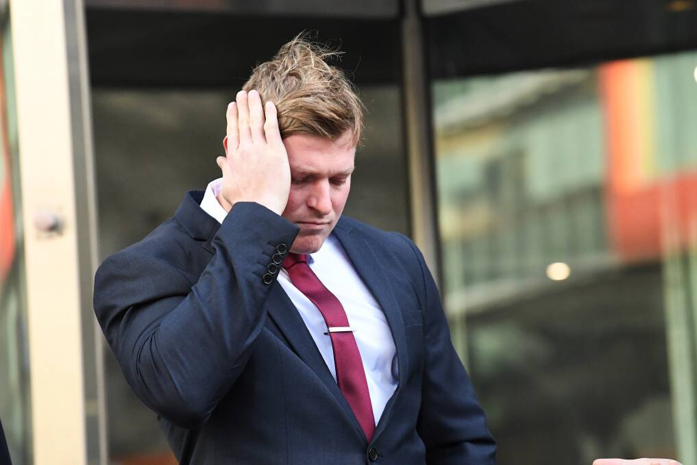 Infamous: United Patriots Front  leader Blair Cottrell is seen exiting the County Court of Victoria in Melbourne, Thursday, July 19, 2018. Cottrell was appealing his 2017 hate speech conviction over a mock beheading in protest over a Bendigo mosque.