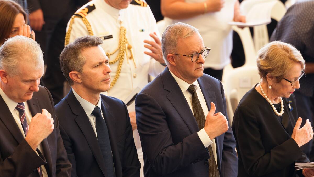 Labor MP's Tony Burke and Jason Clare joined opposition leader Anthony Albanese at the Good Friday service at the Monastery of Saint Charbel Lebanese Maronite Order in the Sydney suburb of Punchbowl. Picture: Sitthixay Ditthavong