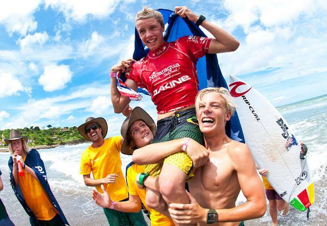On top of the world: Jacob Willcox wins the U16 world champion surfing titles in Nicaragua.  
	Pic: ISA/Rommel Gonzales