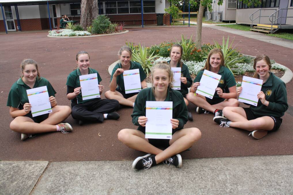 Well done: Margaret River Senior High School students Vanessa Ryan, Ella Keightley, Hannah Biddulph, Kelsey Quick, Casey Curtis and Harriet Leavesley with Amber Towndrow, front, have aced the national language test.