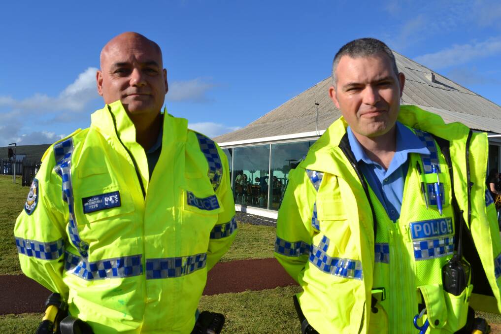 DROPPING IN: Augusta officers Senior Constable Anthony Gillam and Sergeant Matt Leishman.